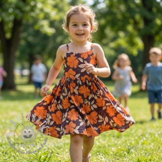 Tessuto di cotone SATIN Autumn flowers dark brown