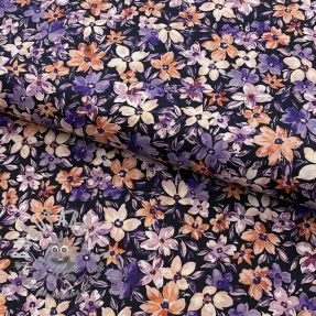 Tessuto di cotone Sketched meadow black digital print