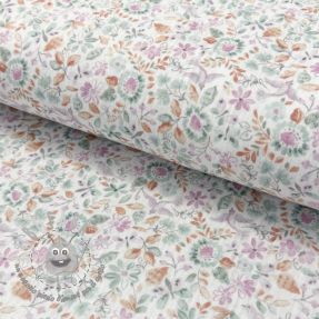 Mussola/Doppia garza Flowers white petrol digital print ORGANIC