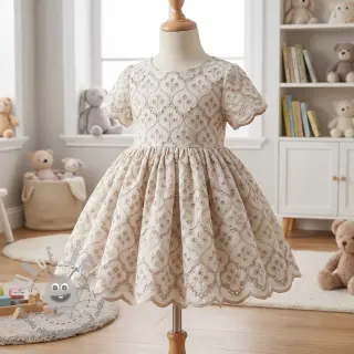 Tessuto di cotone EMBROIDERY Lilian natural