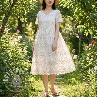 Tessuto di cotone EMBROIDERY Lilian natural