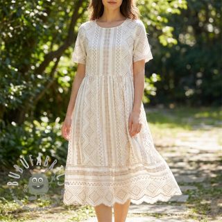 Tessuto di cotone EMBROIDERY Lilian beige