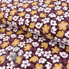 Jersey GLITTER Flowers wine red