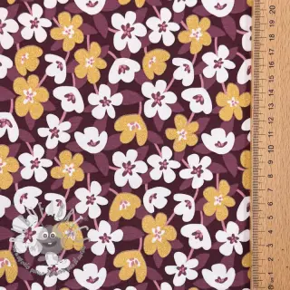 Jersey GLITTER Flowers wine red