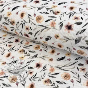 Jersey WAFFLE Flowers white digital print