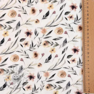 Jersey WAFFLE Flowers white digital print