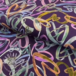 Cord a coste Hearts dark purple digital print