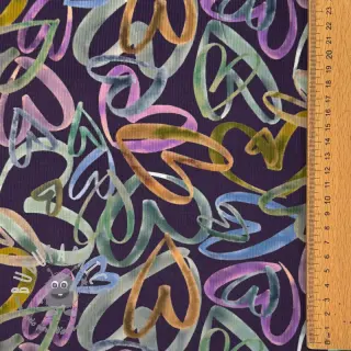 Cord a coste Hearts dark purple digital print