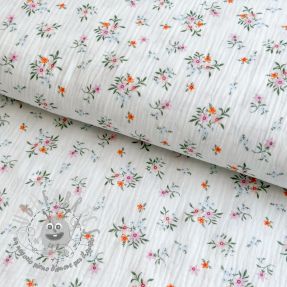 Mussola/Doppia garza Flowers white ORGANIC