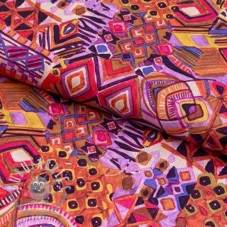 Tessuto di cotone VOILE Abstract ochre digital print