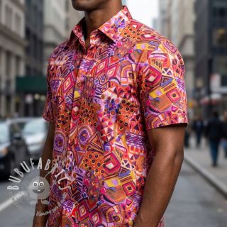 Tessuto di cotone VOILE Abstract ochre digital print