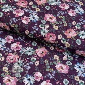 Tessuto di cotone Flowers Anabell dark purple digital print