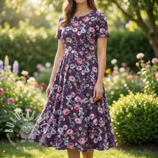 Tessuto di cotone Flowers Anabell dark purple digital print