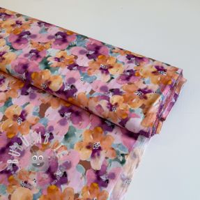 Viscosa LUREX Flowers purple orange digital print