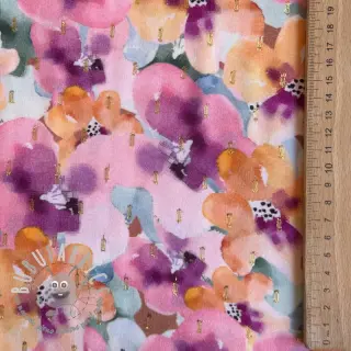 Viscosa LUREX Flowers purple orange digital print