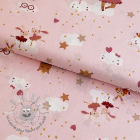 Tessuto di cotone Sweet ballerina animals powder ORGANIC