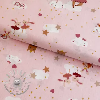 Tessuto di cotone Sweet ballerina animals powder ORGANIC