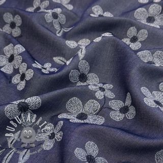 Tessuto di cotone JEANS Chambre LUXURY JACQUARD Flowers dark blue