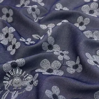 Tessuto di cotone JEANS Chambre LUXURY JACQUARD Flowers dark blue