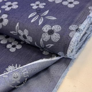 Tessuto di cotone JEANS Chambre LUXURY JACQUARD Flowers dark blue