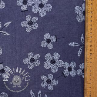 Tessuto di cotone JEANS Chambre LUXURY JACQUARD Flowers dark blue