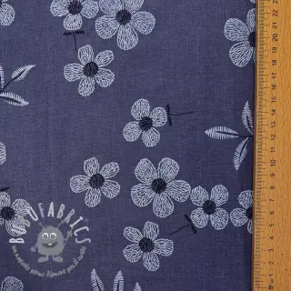 Tessuto di cotone JEANS Chambre LUXURY JACQUARD Flowers dark blue
