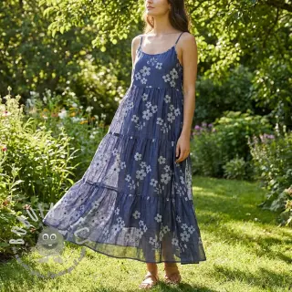 Tessuto di cotone JEANS Chambre LUXURY JACQUARD Flowers dark blue