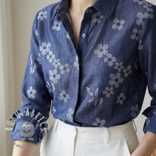 Tessuto di cotone JEANS Chambre LUXURY JACQUARD Flowers dark blue
