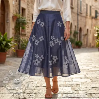 Tessuto di cotone JEANS Chambre LUXURY JACQUARD Flowers dark blue