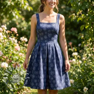 JEANS DENIM JACQUARD Flower dark blue