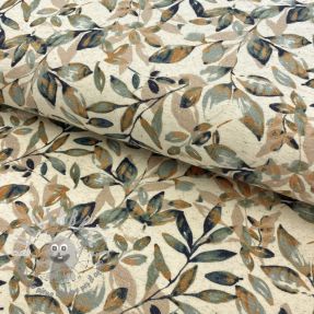 Jersey con lino Leaves old green ochre digital print