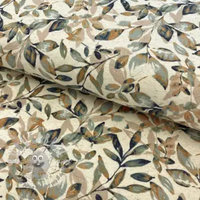 Jersey con lino Leaves old green ochre digital print