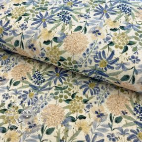 Jersey con lino Flowers ecru blue digital print