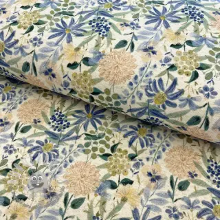 Jersey con lino Flowers ecru blue digital print