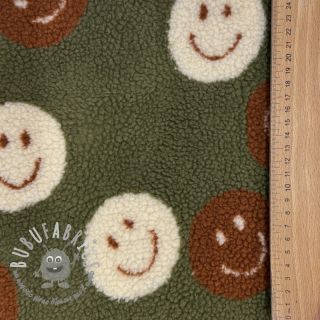 Tessuto per cappotti TEDDY JACQUARD Happy faces green