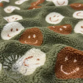 Tessuto per cappotti TEDDY JACQUARD Happy faces green