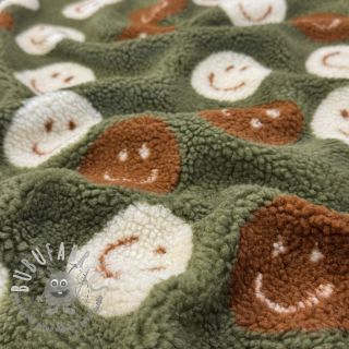 Tessuto per cappotti TEDDY JACQUARD Happy faces green