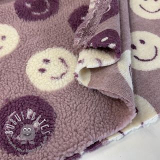 Tessuto per cappotti TEDDY JACQUARD Happy faces mauve