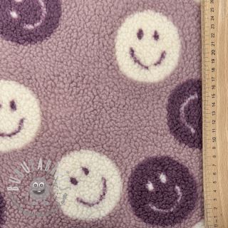 Tessuto per cappotti TEDDY JACQUARD Happy faces mauve