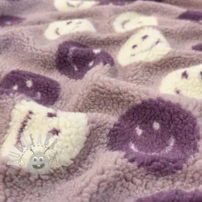 Tessuto per cappotti TEDDY JACQUARD Happy faces mauve