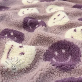 Tessuto per cappotti TEDDY JACQUARD Happy faces mauve