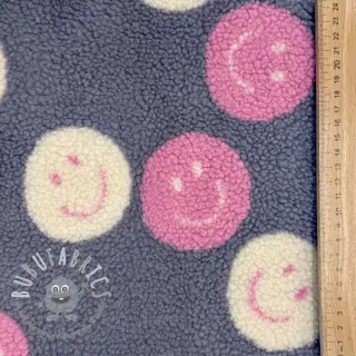 Tessuto per cappotti TEDDY JACQUARD Happy faces jeans