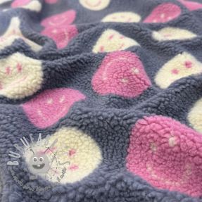 Tessuto per cappotti TEDDY JACQUARD Happy faces jeans
