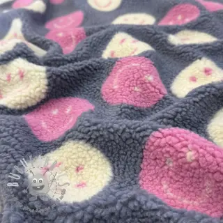 Tessuto per cappotti TEDDY JACQUARD Happy faces jeans