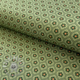 Tessuto di cotone Flowers moss green