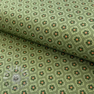 Tessuto di cotone Flowers moss green
