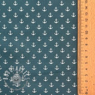 Tessuto di cotone Petit anchors petrol
