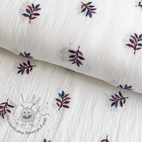 Mussola/Doppia garza EMBROIDERY Leaves white