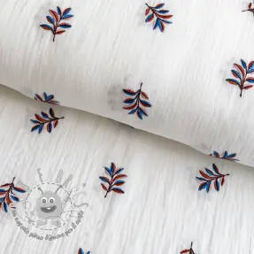 Mussola/Doppia garza EMBROIDERY Leaves white