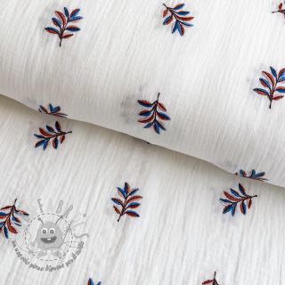 Mussola/Doppia garza EMBROIDERY Leaves white